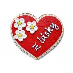 Perníkové srdce oblé ručně malované s marcipánem s nápisem "Z lásky" 15 cm